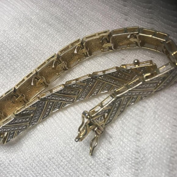 Gold-Tone Linked Bracelet – Rhinestone Accents, Double Safety Latch (Brand New, - Picture 2 of 5